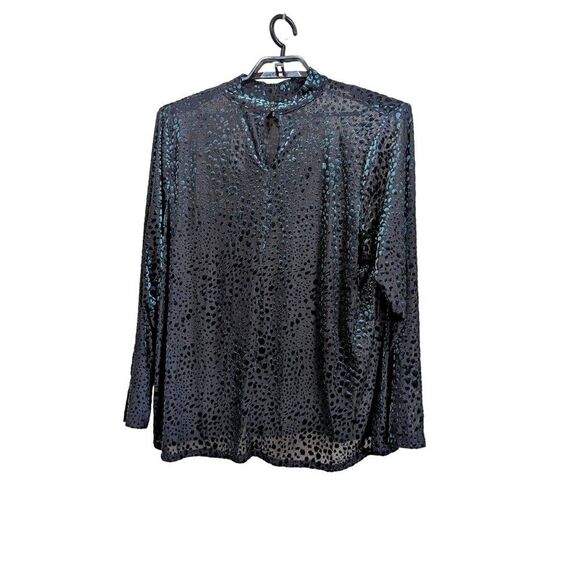 Lane Bryant Womens Size 26/28Long Sleeve  Velour Blouse  Green Leopard Print - Picture 2 of 8